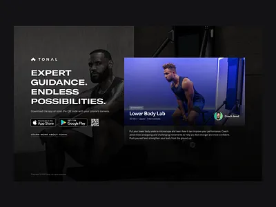 Tonal Landing Page clean dark fitness landing page minimal modern san diego website