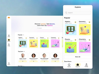 Explore page | 06- #100kundizayn adaptive explore learn app responsive search bar subjects teachers ui ux web design