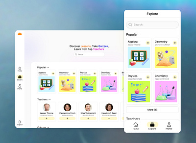 Explore page | 06- #100kundizayn adaptive explore learn app responsive search bar subjects teachers ui ux web design