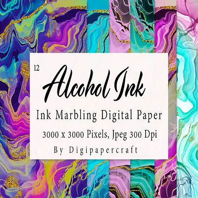 Ink Marbled Papers Bundle, Abstract Textures, Alcohol Ink 3d graphic design motion graphics