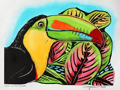 Keel Billed Toucan Block Print bold branding design fine art fun graphic design illustration logo logo design print toucan tropical watercolor