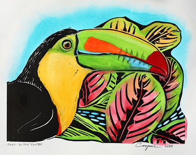 Keel Billed Toucan Block Print bold branding design fine art fun graphic design illustration logo logo design print toucan tropical watercolor