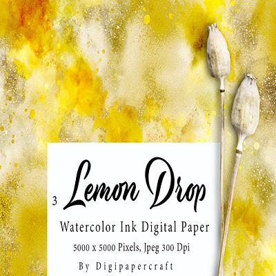 Lemon Yellow Digital Print, Lemonade Watercolor Ink Wash, 3d animation graphic design motion graphics