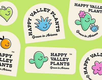 Happy Valley Plants branding cartoon character cute design flat friendly graphic design illustration logo mark minimal plant simple ui vector