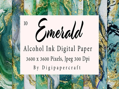 Alcohol Ink Digital Paper, Emerald Alcohol ink, Marbling Ink graphic design