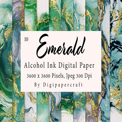 Alcohol Ink Digital Paper, Emerald Alcohol ink, Marbling Ink graphic design