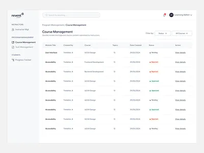 Course Management course design edtech ui ux web