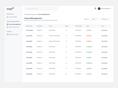 Course Management course design edtech ui ux web