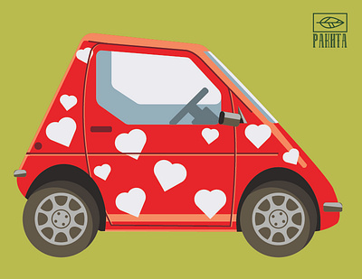 Little car with hearts car illustration postcard vector