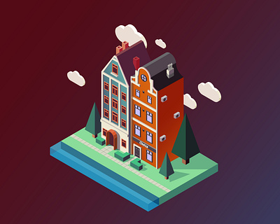 Houses in isometric houses illustration isometric vector