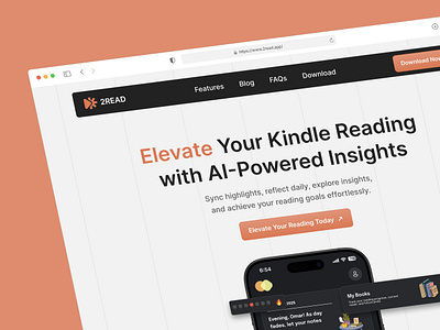 2Read - Hero Section Redesign (AI Kindle Reading Buddy) 2read ai figma framer hero section redesign landing page design product design responsive design uxui design web design