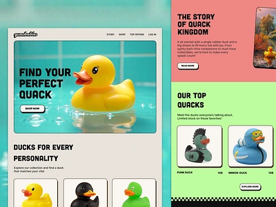 Quackables ecommerce homepage landingpage shop ui design webdesign website