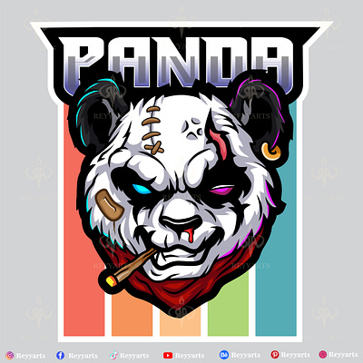 angry panda head gangster mascot t shirt illustration design apparel artwork branding clothing design esport fantasy fashion gaming gangster head illustration logo mascot panda reyyarts smoking tshirt vector wildlife