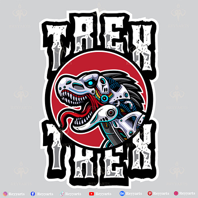 T rex cyberpunk character mascot t shirt illustration design apparel artwork clothing cyberpunk design dinosaurus esport fashion game illustration logo mascot mecha reyyarts robot trex tshirt vector