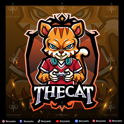 The cat gaming character mascot t shirt illustration design apparel artwork branding cartoon cat character clothing cute design esport gaming illustration logo mascot reyyarts sport tshirt vector