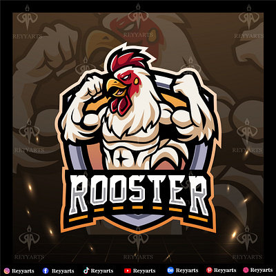 The Strong rooster character mascot t shirt illustration design animal appparel artwork branding cartoon chicken clothing design esport farm fashion illustration logo mascot reyyarts rooster tshirt vector