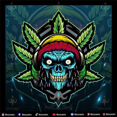 The Skull cannabis head character mascot t shirt illustration de apparel artwork cannabis clothing demon design esport evil fashion illustration leaf logo mascot reyyarts shirt skeleton skull tshirt vector zombie