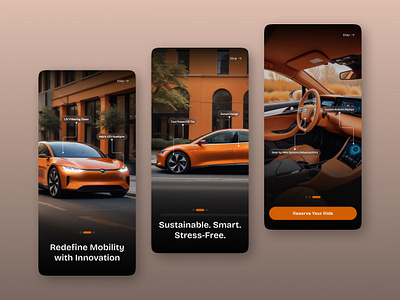 Onboarding Mobile UI ai ai image app branding car dark design mobile onboarding onboarding screen orange page rental rental app ui ux