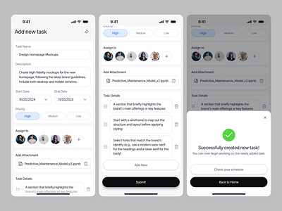 Task Manager Mobile App UI/UX - Add New Task add new task app design assign attachment b2c clean detail task form ios mobile app mobile app uiux mobile design product design project management saas task task management task manager uiux ui ux