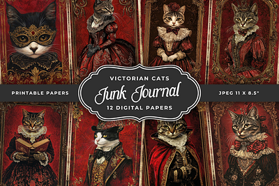 Victorian cats junk journal papers digital paper junk journal pages junk journal papers scrapbooking victorian cats vintage