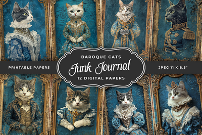 Baroque cats junk journal papers baroque cats digital paper junk journal pages junk journal papers scrapbooking vintage