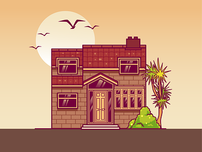 Sunset House🏠🌅 architecture bird branding building doodle evening exterior flat home house icon illustration logo luxury outdoor sky sun sunset tree villa