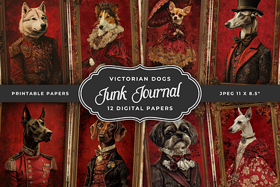 Victorian dogs junk journal paper digital paper junk journal pages junk journal papers scrapbooking victorian dogs vintage