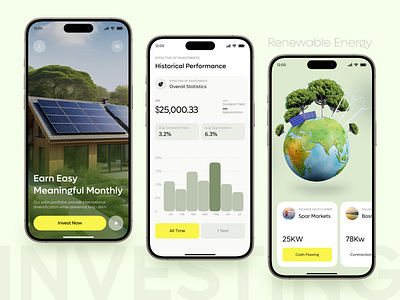 Energy Investing Mobile App alternative energy app design eco friendly energy green energy homieslab invest invest app management mobile app product design inspiration renewable renewable energy saas solar panels solar system sustainable technology turbine wind turbine