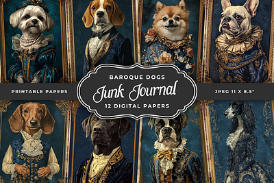 Baroque dogs junk journal paper baroque dogs digital paper junk journal pages junk journal papers scrapbooking vintage