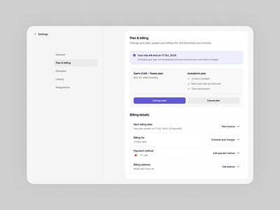 Plan & billing Setting - SaaS UI/UX Design billing payment plan saas settings team manage ui ux