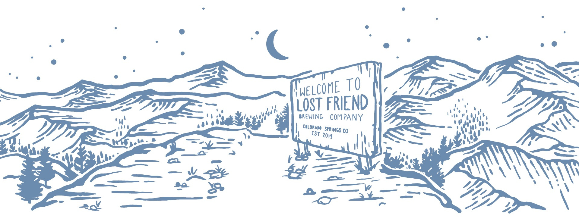 Lost Friend Brewing Loyalty Club Illustration brewery craft beer drinkware glassware illustration landscape lineart merch procreate
