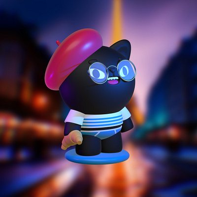 French cat 3d 3d art cat character cute france funny illustration nomad sculpt paris