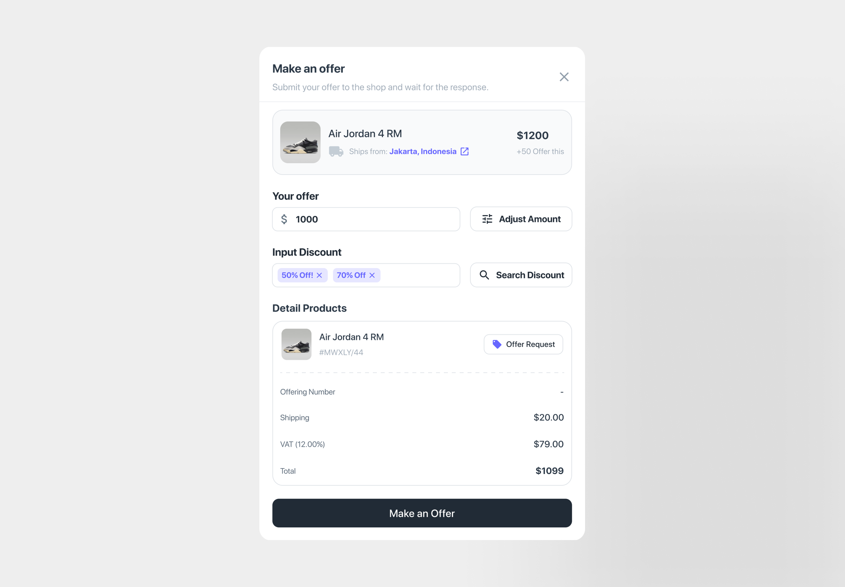 Make an offer 🏷️ 🛒 amount button cart clean design europe indonesia designer logo modal money neat offering product purchase shopping shops ui uidesign ux