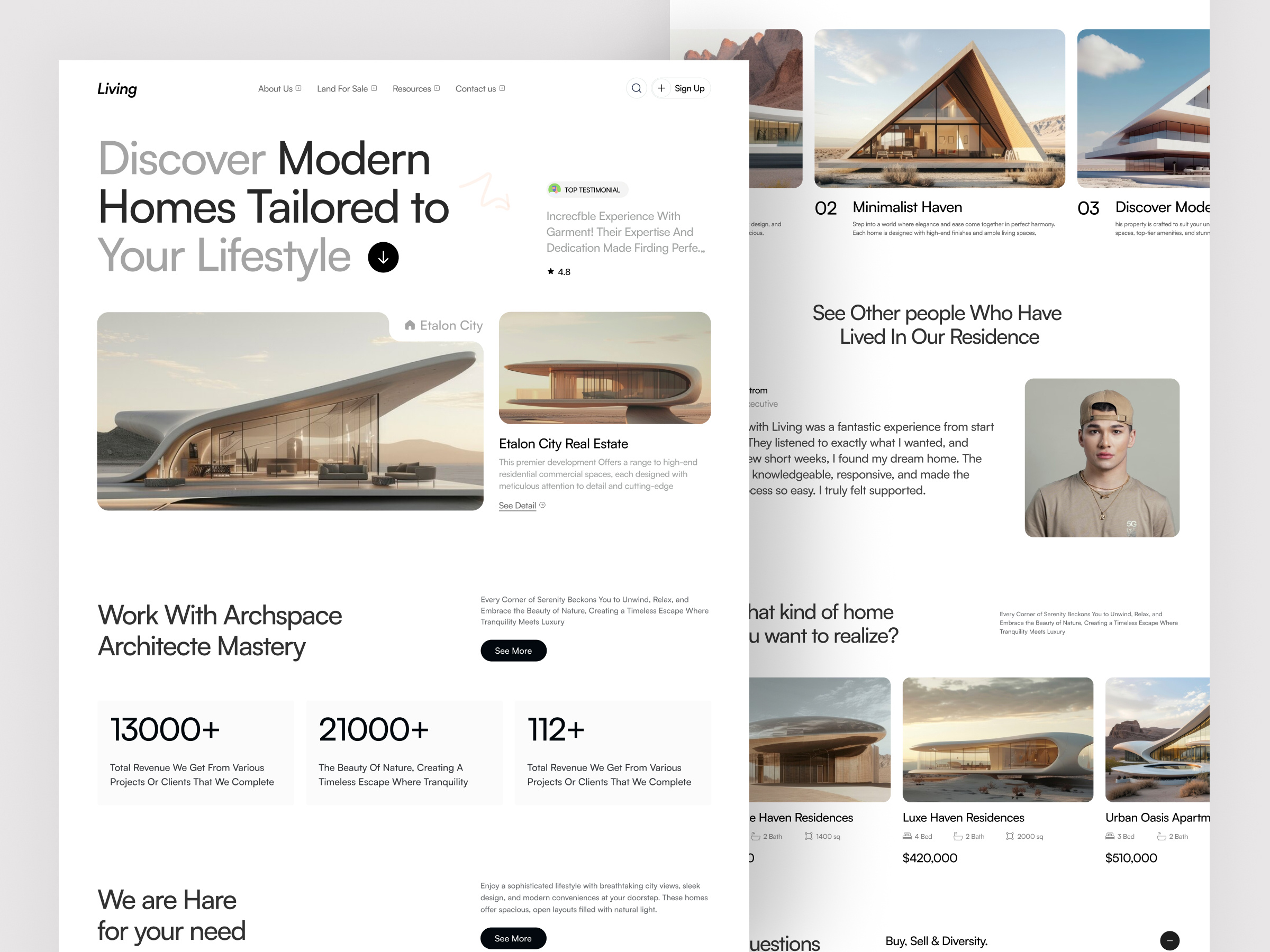 Example of Real estate UI website landing page design