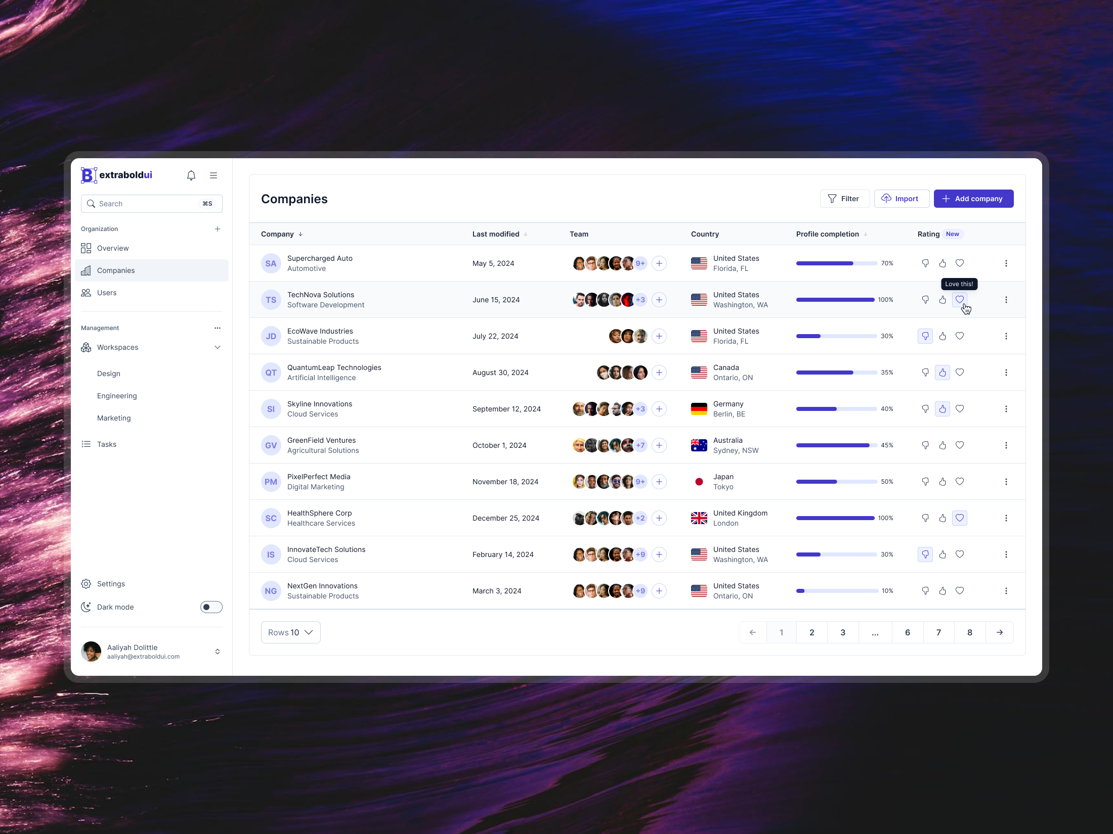 Example of Dashboard [03] - Companies table