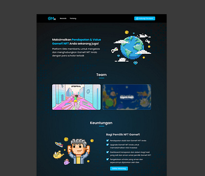 Guild Mulia Exchange (GMx) Landing Page Project dark theme design exchange figma games landing page pixelated scholar simple ui web3 website