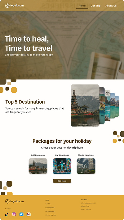 Time to heal, Time to travel landing page traveling trip ui website