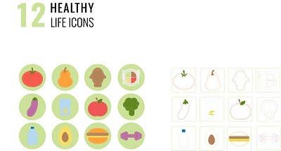 Healthy life icons branding cute design graphic design icons illustration mood vector