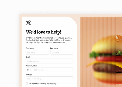 Contact Us animation burger contact us design food restaurant ui ux