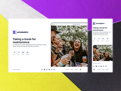 Maintenance page [01] browser coming soon coming soon template countdown timer darkmode design system extrabold ui footer maintenance web design