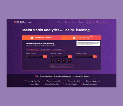 Analisa.io Homepage Revamp Project analytics branding graphic design homepage landing page orange purple redesign revamp simple social media ui ux