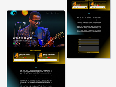 R&B Musician blue elegant gold landing page music musician rb ui web design