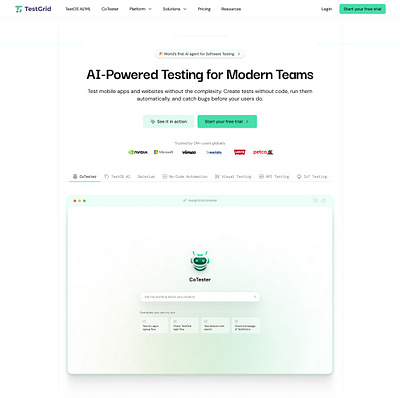 Hero section - TestGrid.io clean ui product design saas product uiux user experience user interface