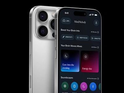 MoodMelody – Music Powered by Your Emotions 🎧 animation brain dark design headphones iot mobile app design mobile ui mood motion music playlist pxd smart ui ui design uiux user interface ux uxui