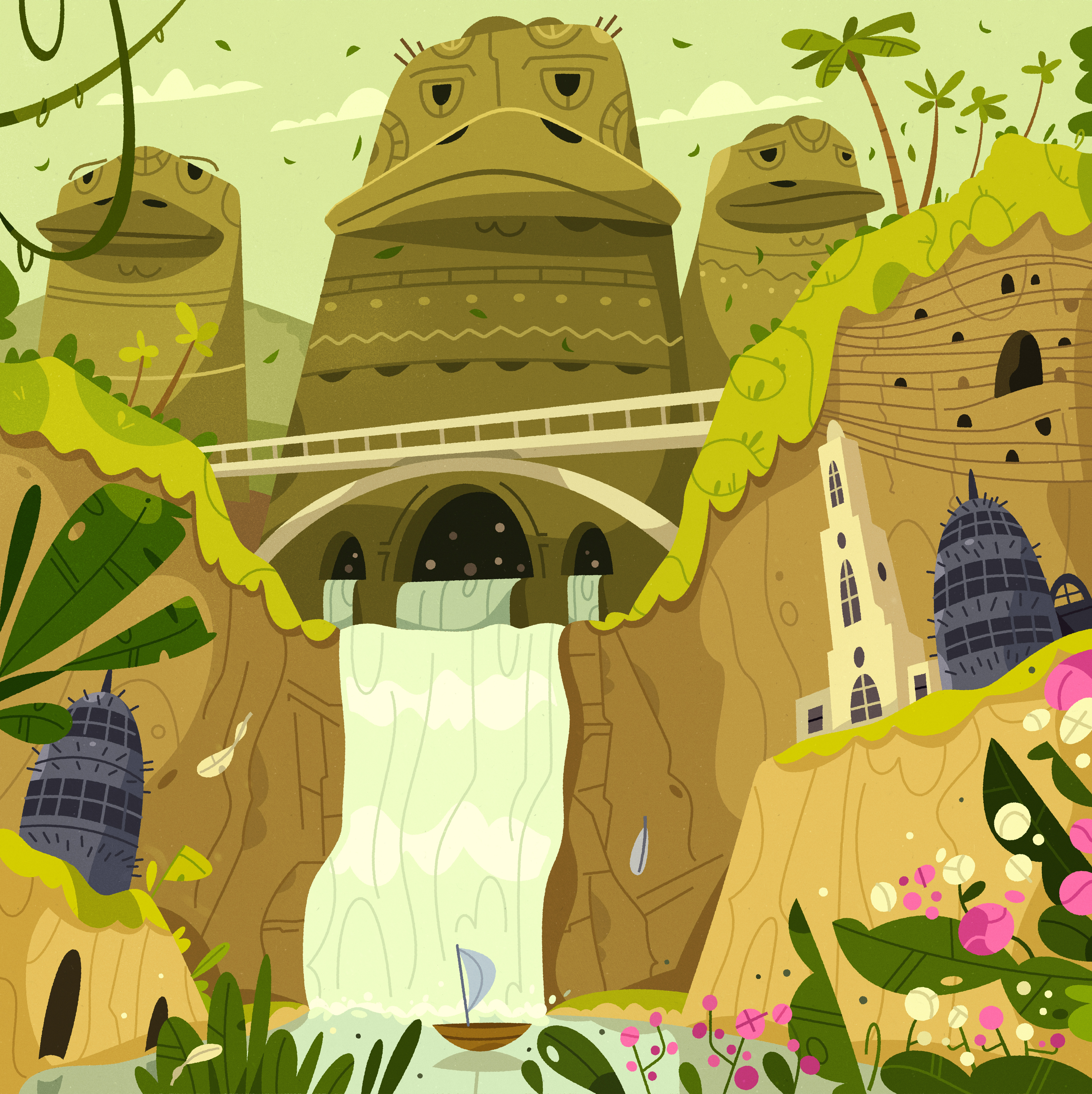 Ancient Bird City ancient art background bird cartoon game illustration vector