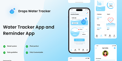 Drops Water Tracker - Hydration & Reminder App UI Kit 3d animation branding graphic design logo motion graphics ui