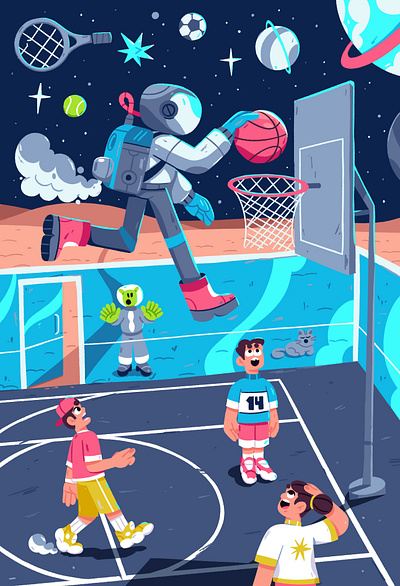 Space Jam art basketball character cosmonaut illustration kid planet space sports