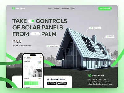 Solar Website Design Landing Page - Solar Tracker ai optimized app app design energy focotik hero section landing page landing page design mobile app design solar solar energy solar website ui ui design ui ux design user interface web app website website design website designer website ui