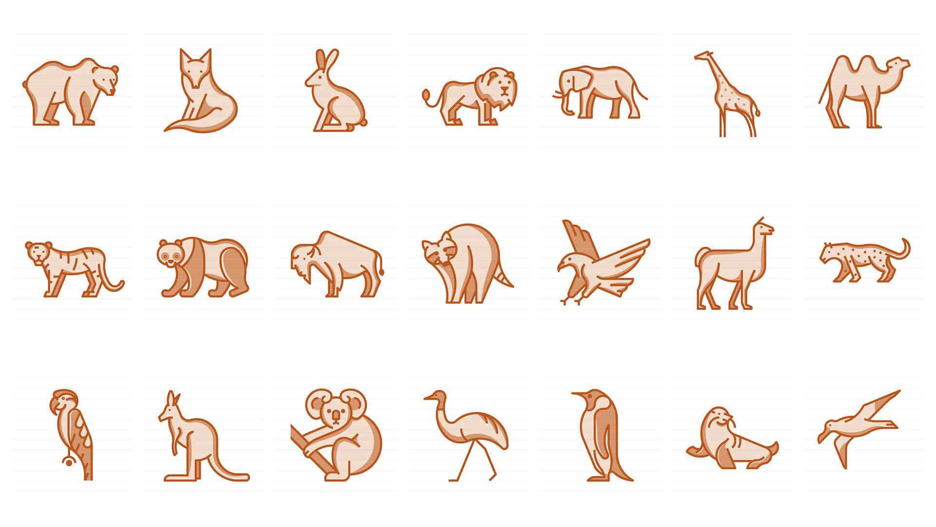 21 Animal Icons by Continents animals clean colored continents flat glyph icons landicons minimalist outline symbols
