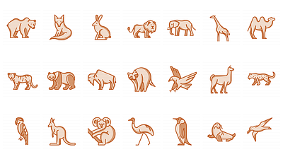 21 Animal Icons by Continents animals clean colored continents flat glyph icons landicons minimalist outline symbols